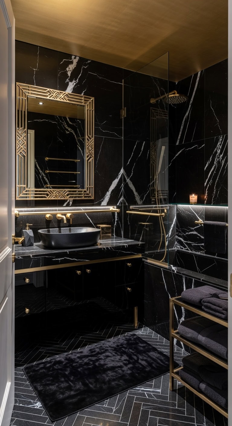 art deco black marble glam