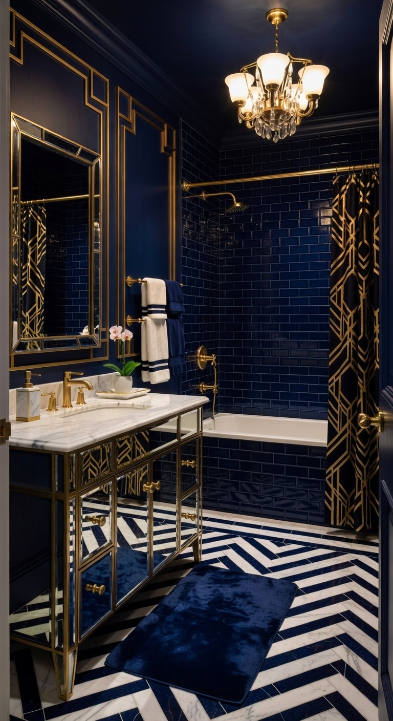 art deco navy marble glam