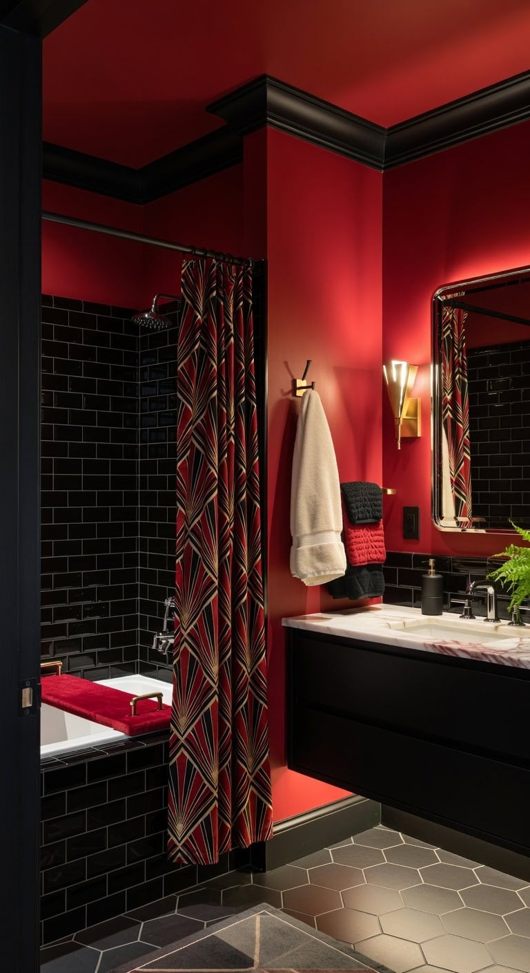 art deco red luxe retreat