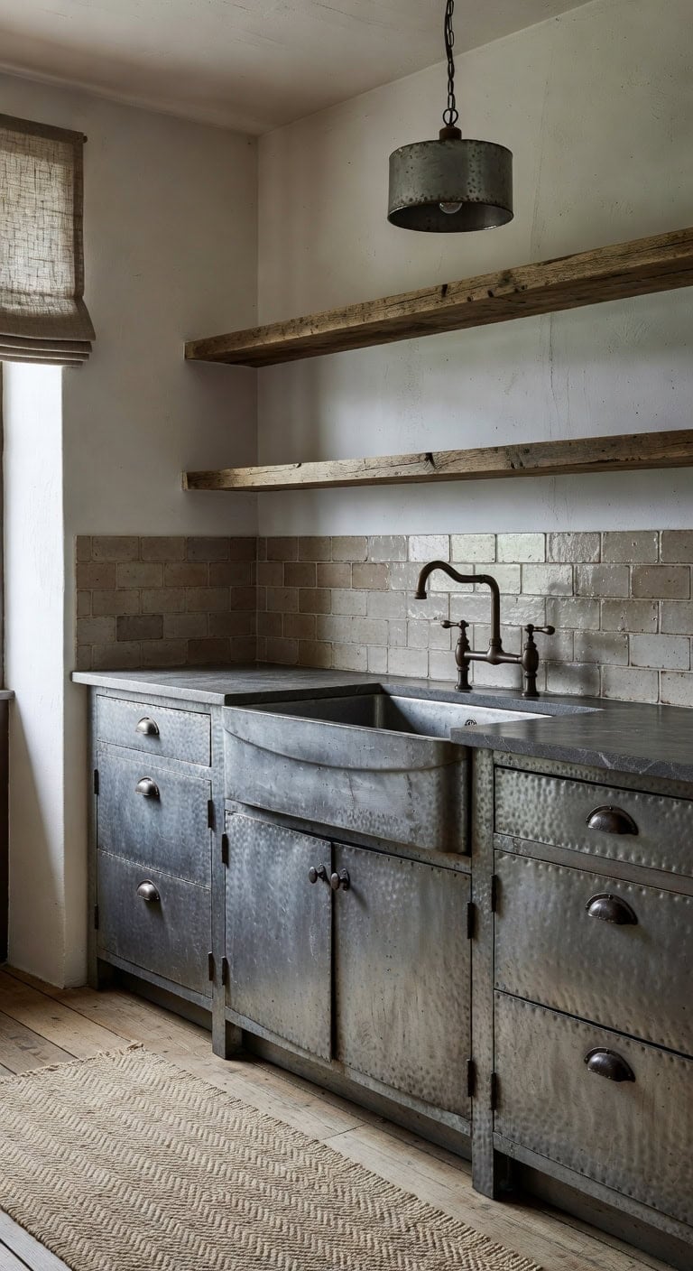 artful weathered zinc kitchen cabinets