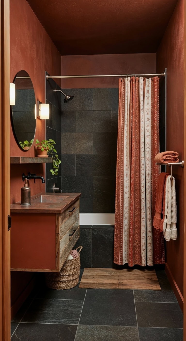 autumnal rust textured bathroom