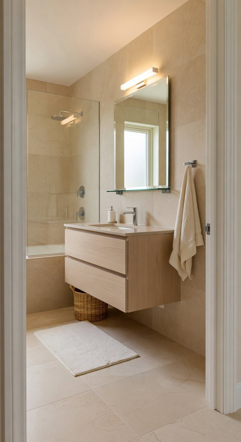 beige stone contemporary bathroom