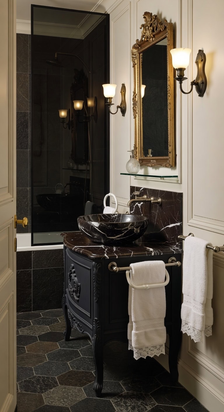 black marble french bath