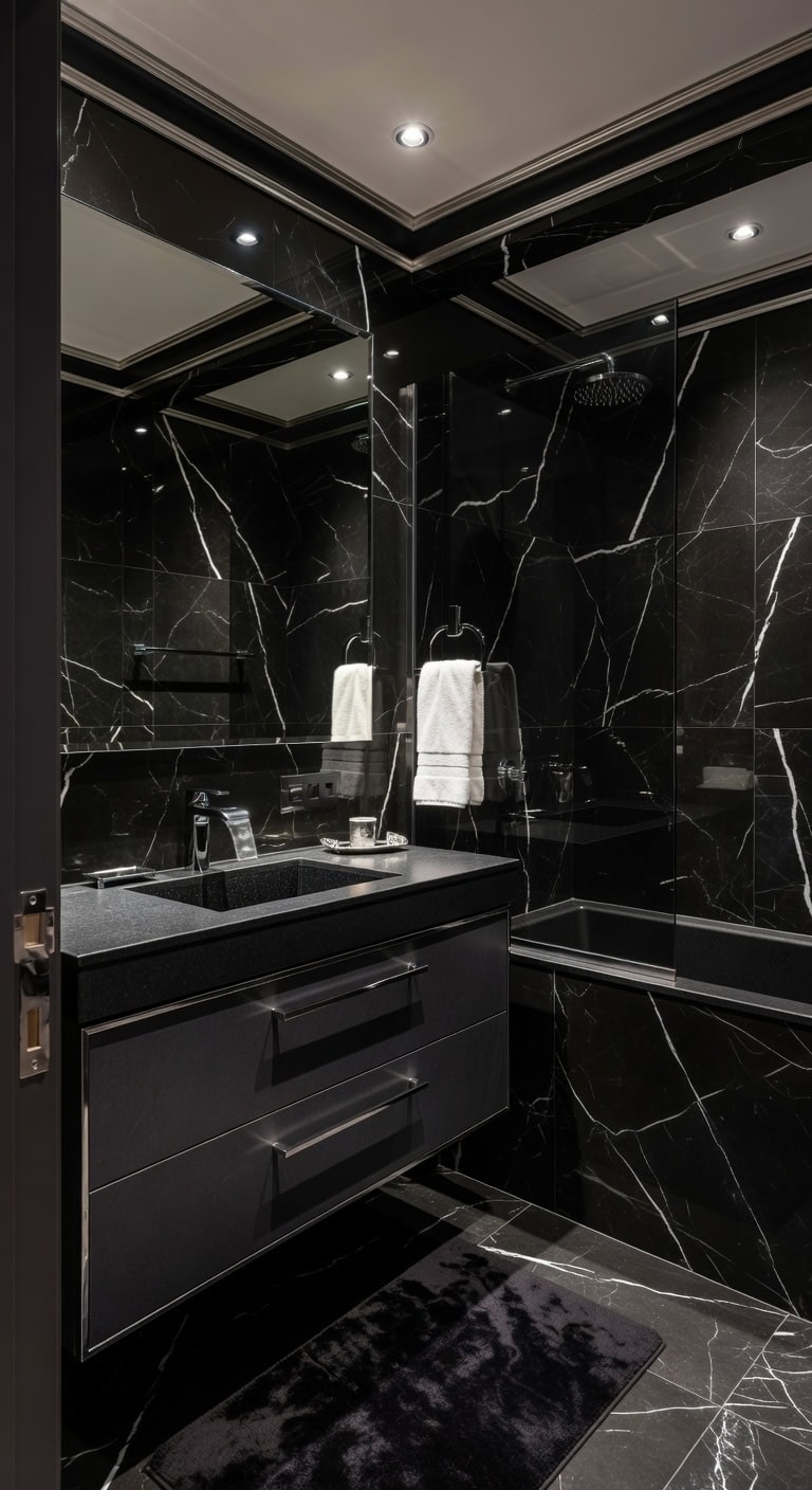black marble luxe bathroom