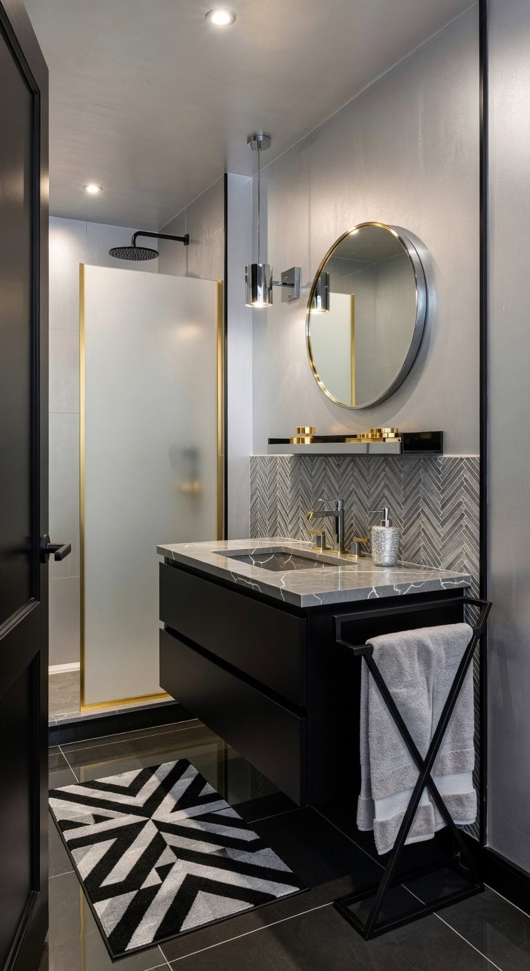 black metallic glam bathroom styling