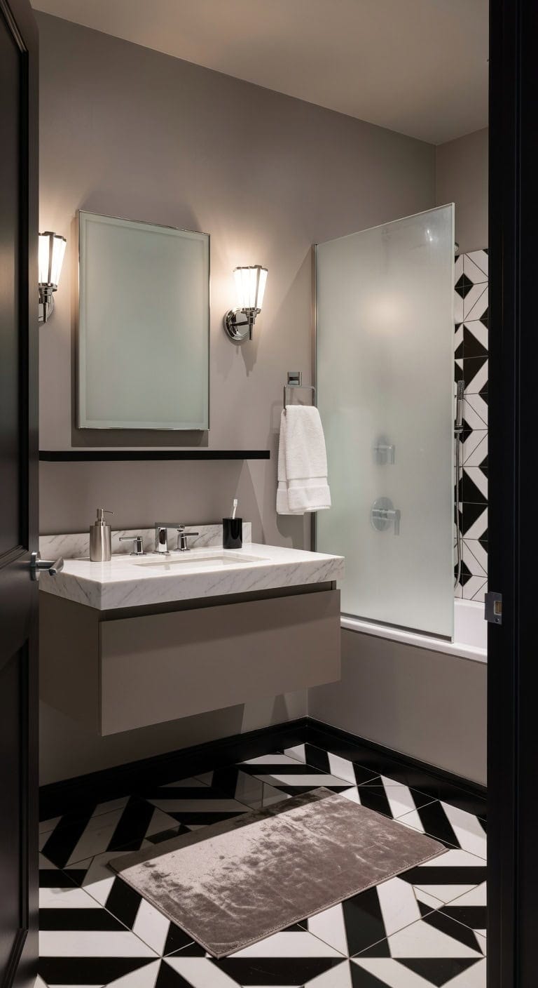 black white luxe bath retreat