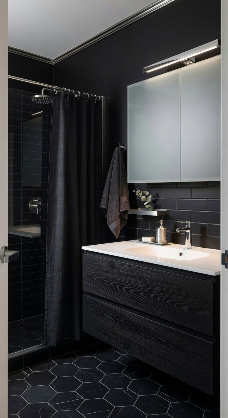 black wood tone metallic accents