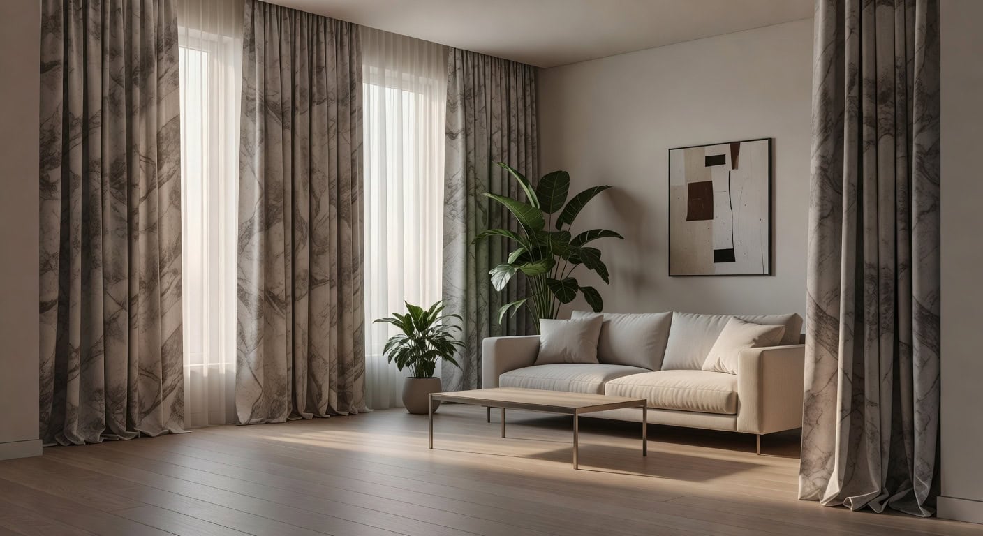 blackout thermal noise reducing marble patterned curtains