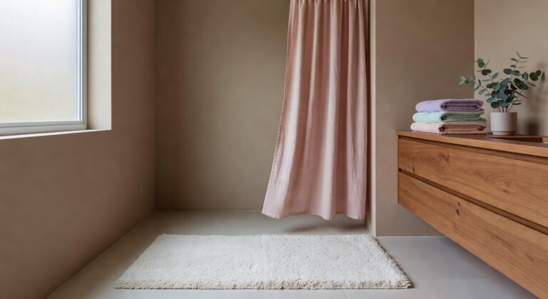 blush rose linen shower curtains