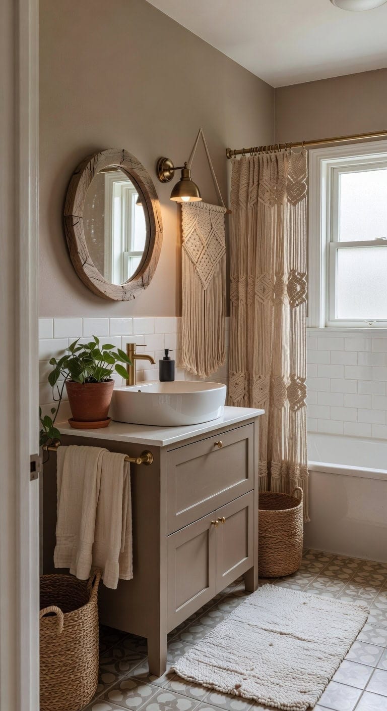 boho bathroom with texture