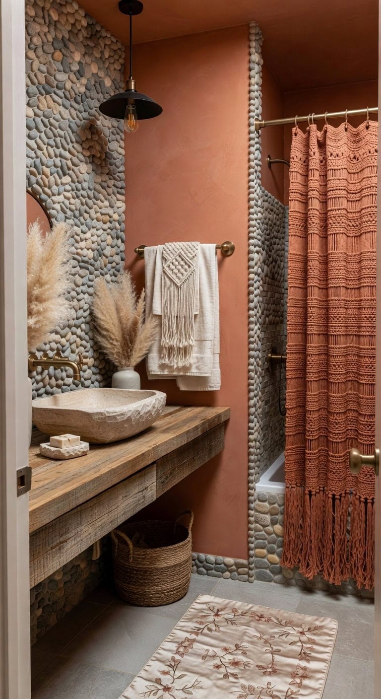 boho luxe river rock bath
