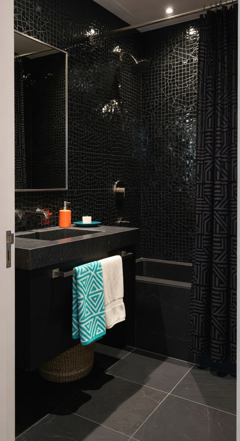 bold black mosaic bathroom accents