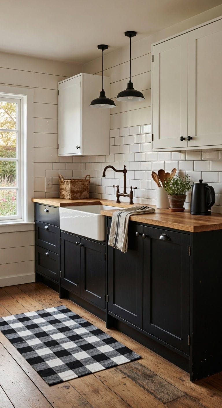 bold farmhouse black cabinets