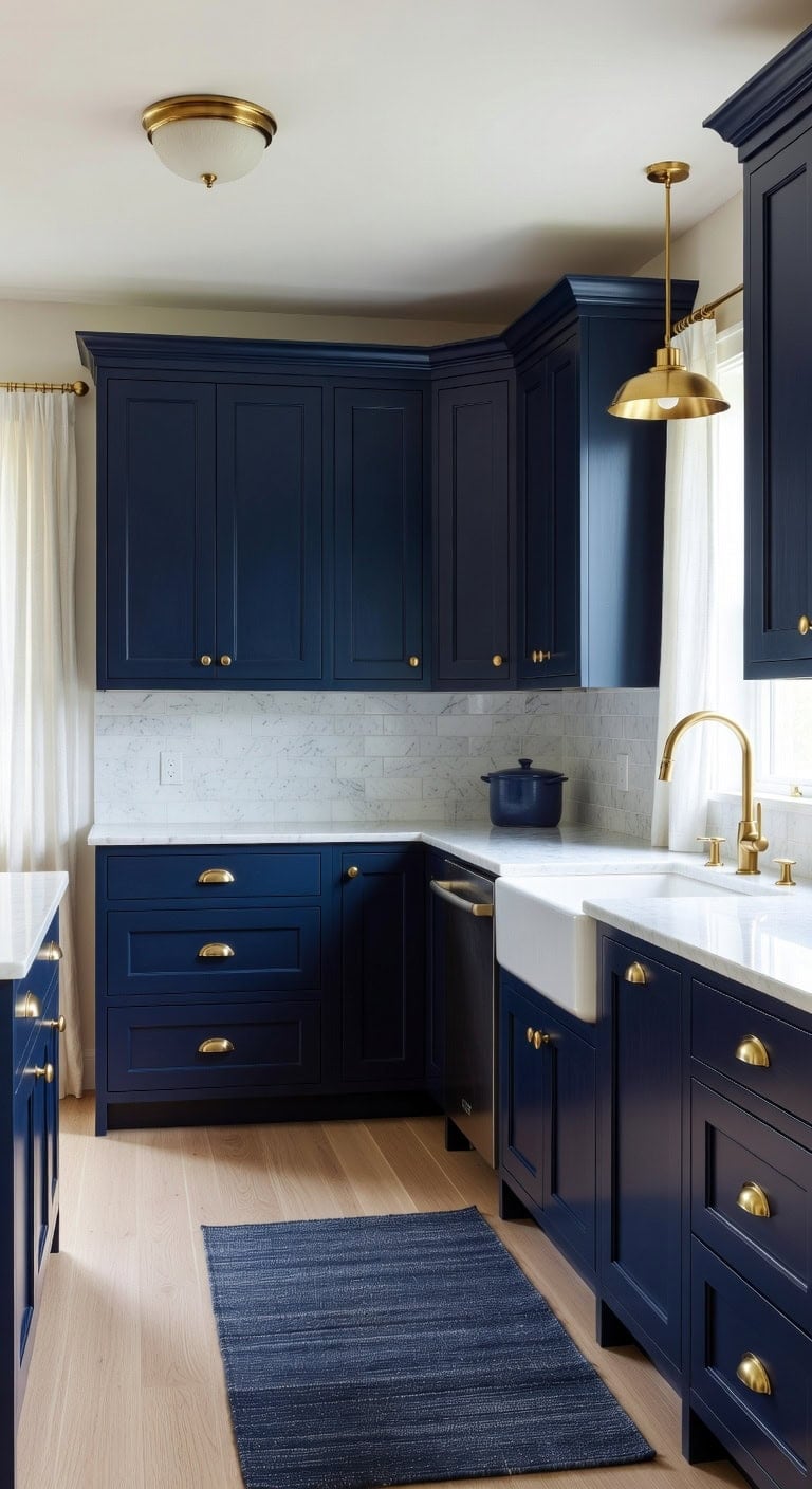 bold layered navy kitchen