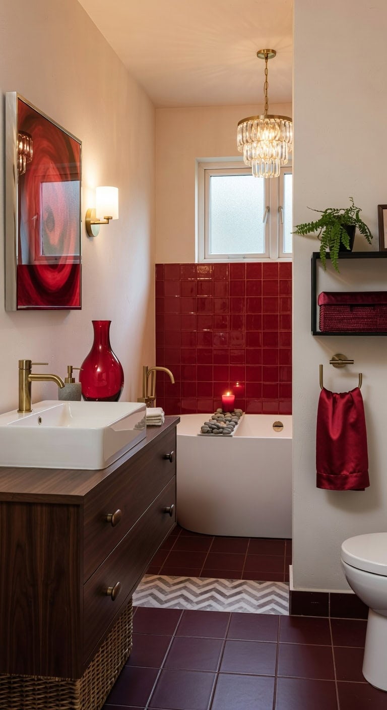 bold luxurious red bathroom