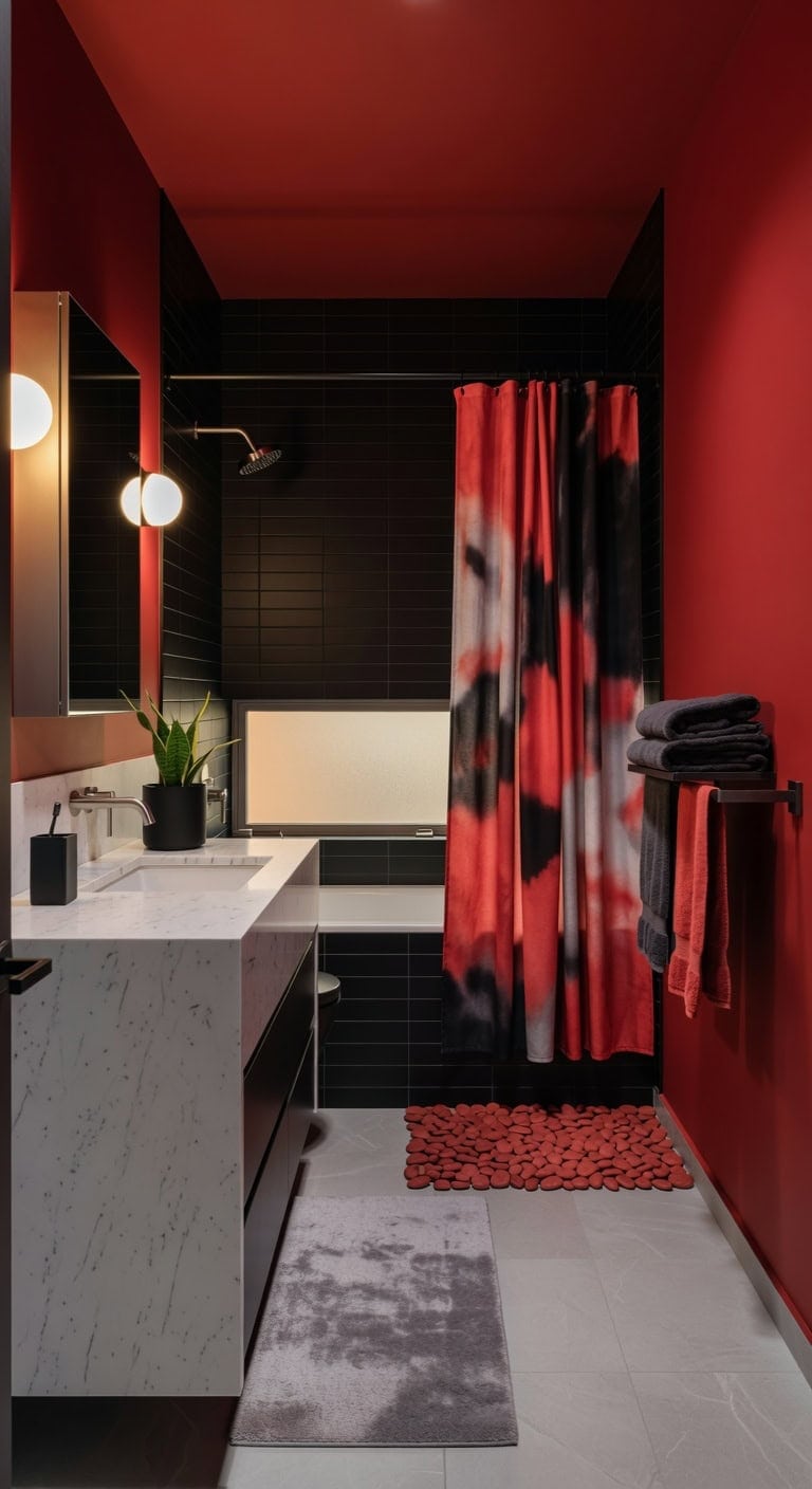 bold minimalist red black bath