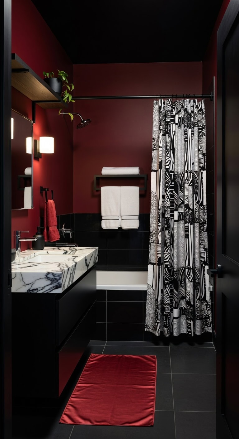 bold monochrome red black bath