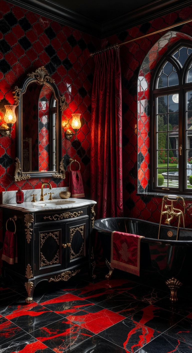 bold red and black bathrooms
