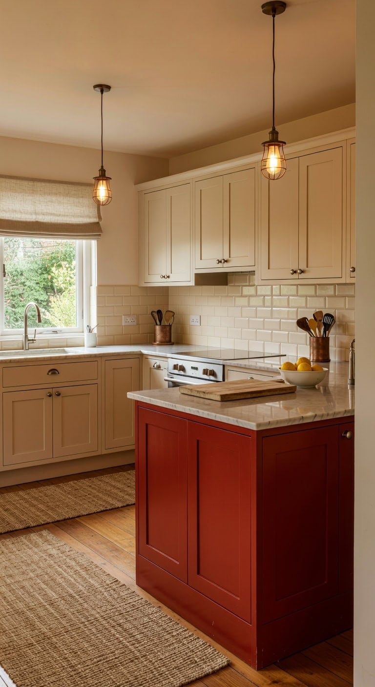 bold red island neutral cabinets
