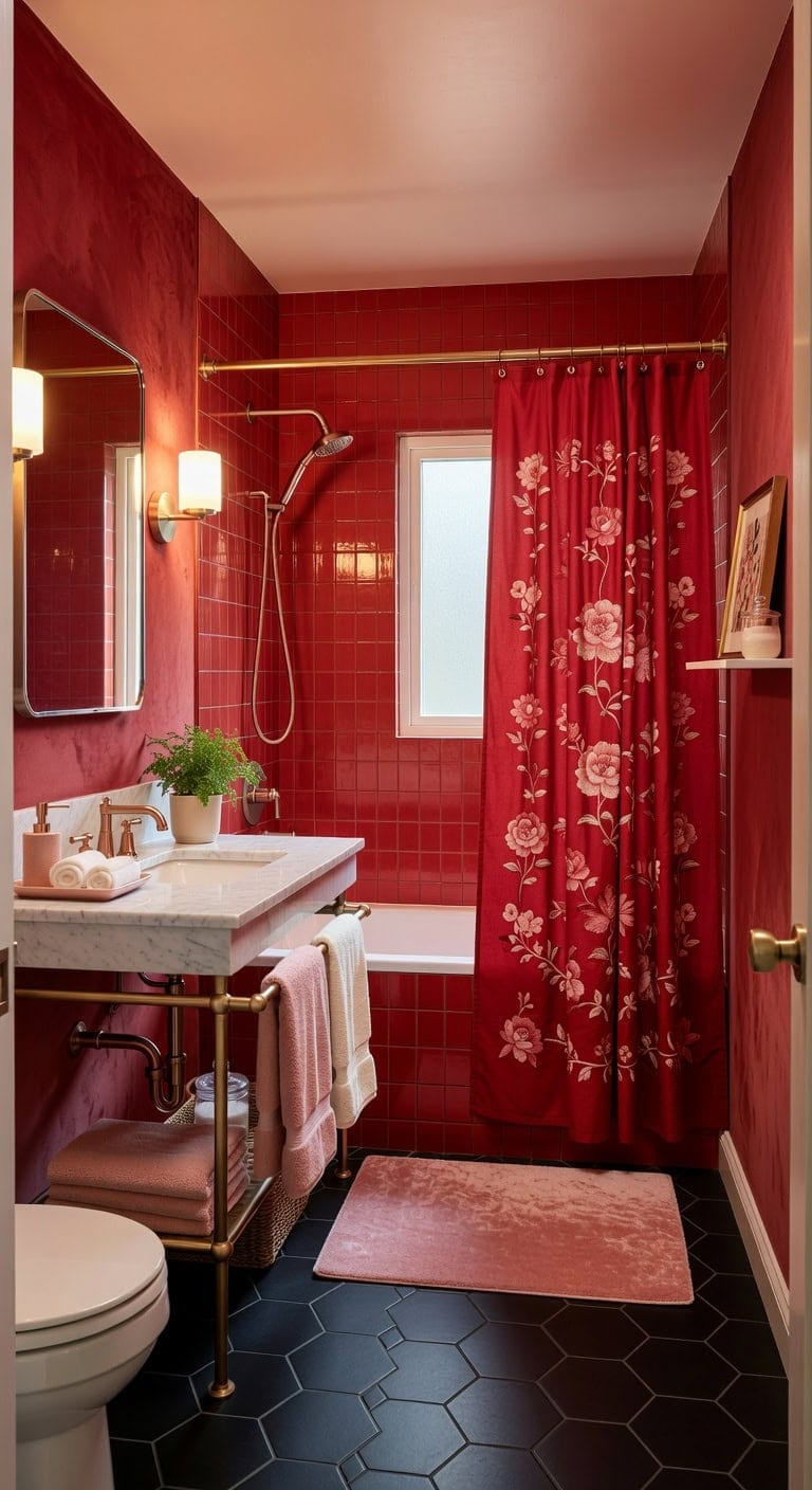 bold red pink glamour bathroom