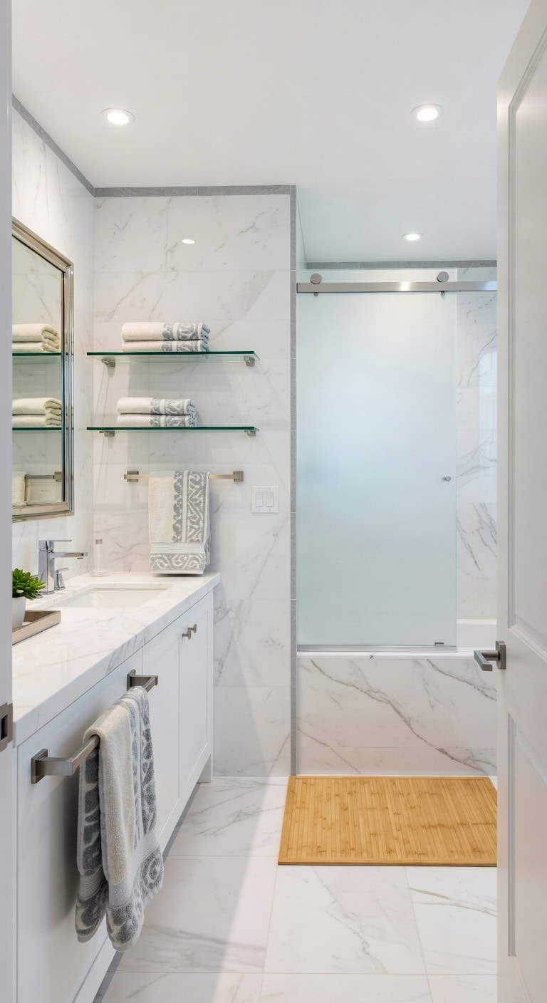 bright marble spa inspired bathroom