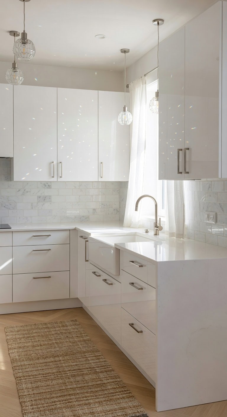 bright timeless high gloss white kitchen