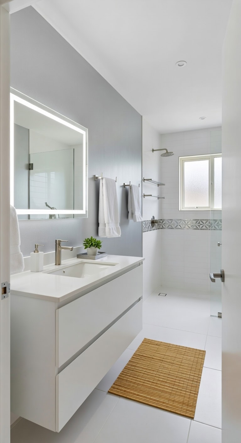 brushed nickel chrome minimalist bathroom