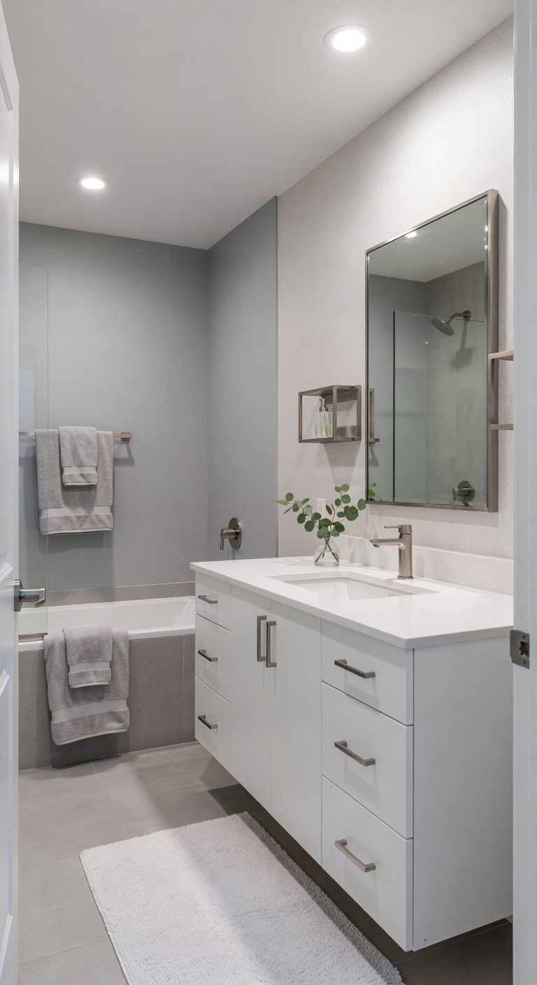 brushed nickel geometric modern bathroom
