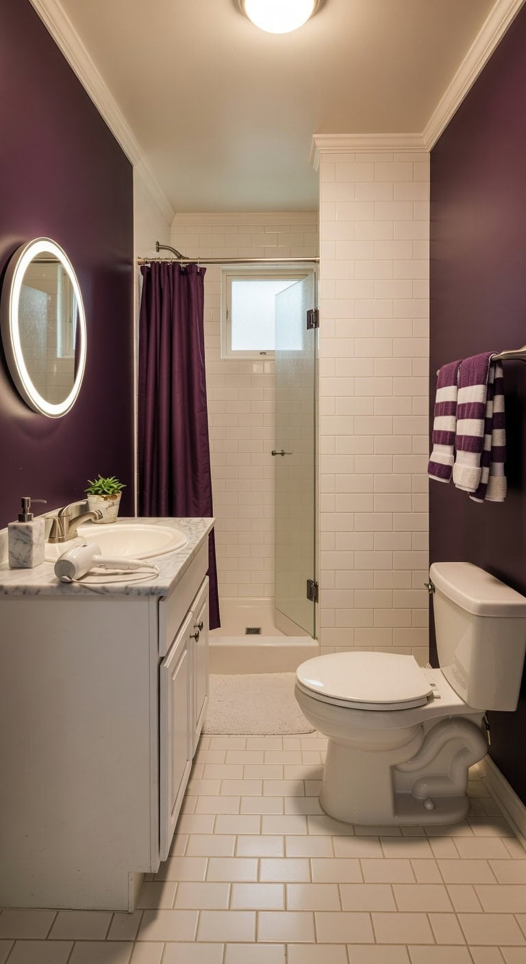 budget friendly plum bathroom makeover
