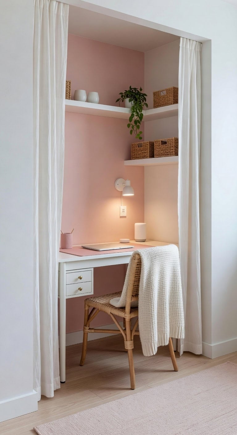 calm focused workspace in reclaimed closet
