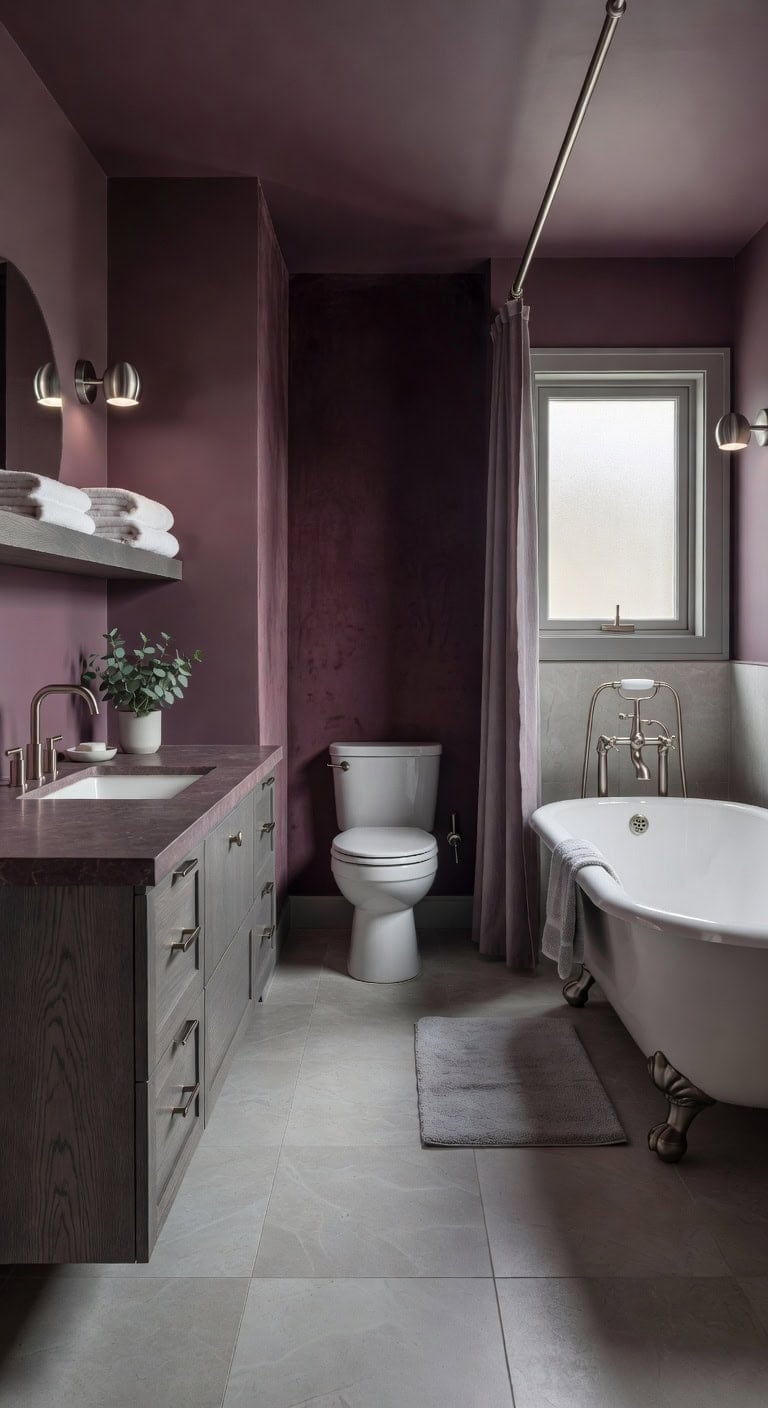 calming plum and soft gray balance