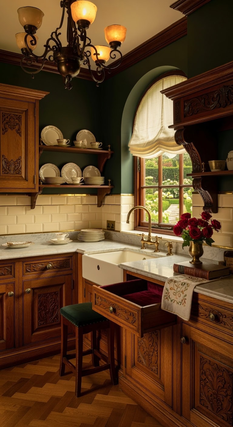 carved mahogany velvet hardware