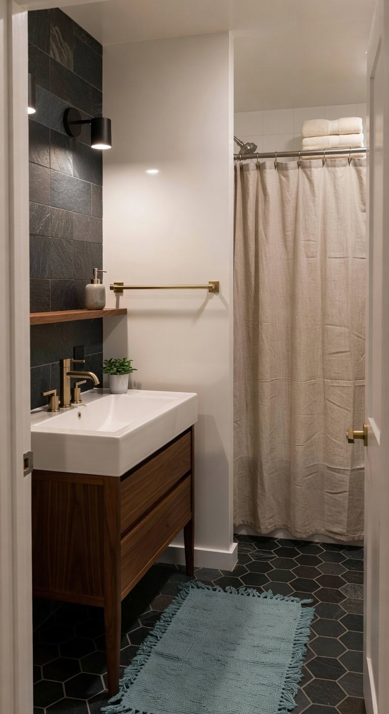 charcoal walnut retro modern bathroom