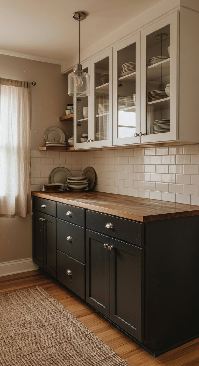 charming glass front cabinets add openness