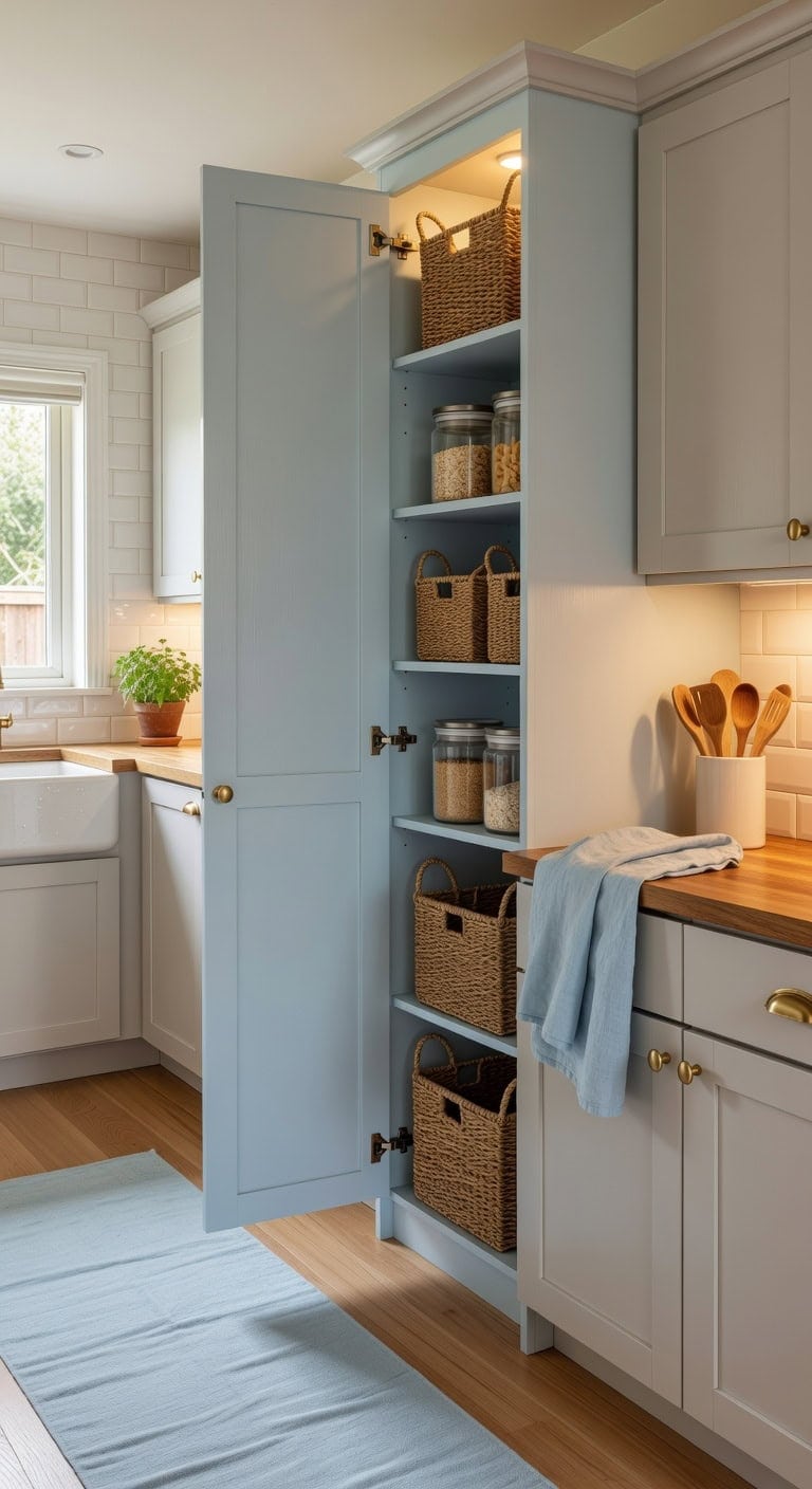 charming light blue pantry storage moment