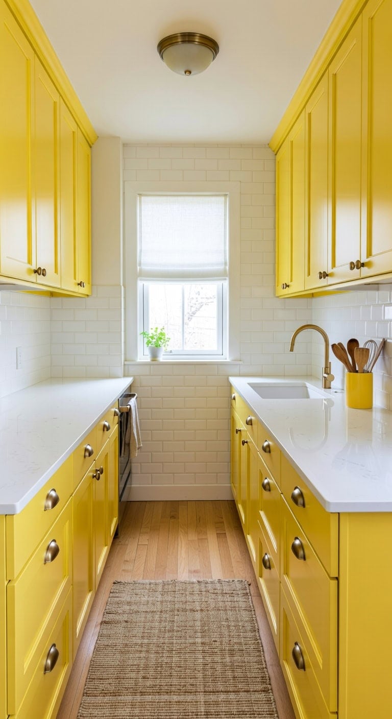 cheerful sunshine yellow galley kitchen transformation