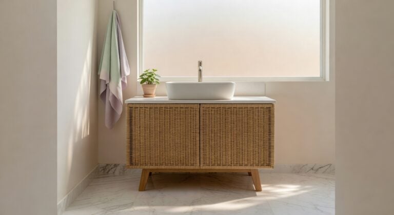 chic rattan bathroom vanity cabinets