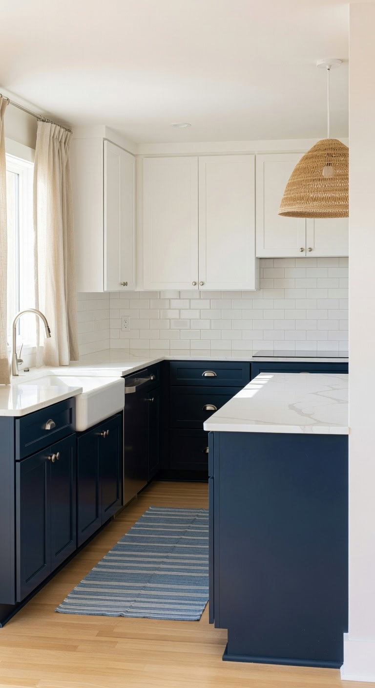 coastal chic two tone kitchen cabinets