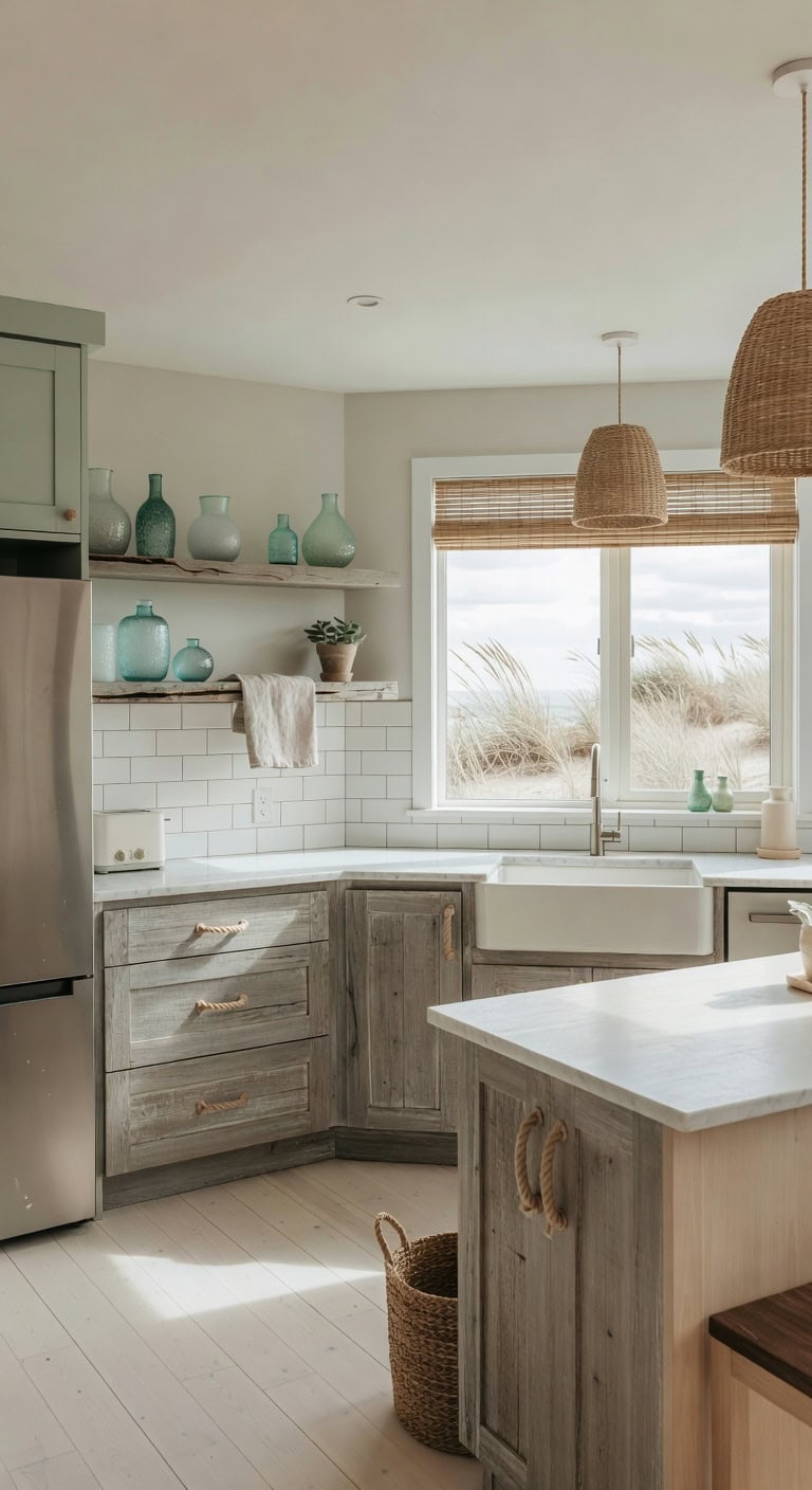 coastal driftwood sea glass kitchen