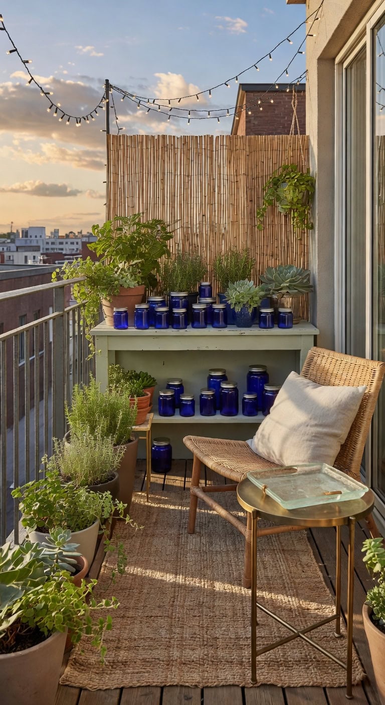 cobalt glass balcony vignette
