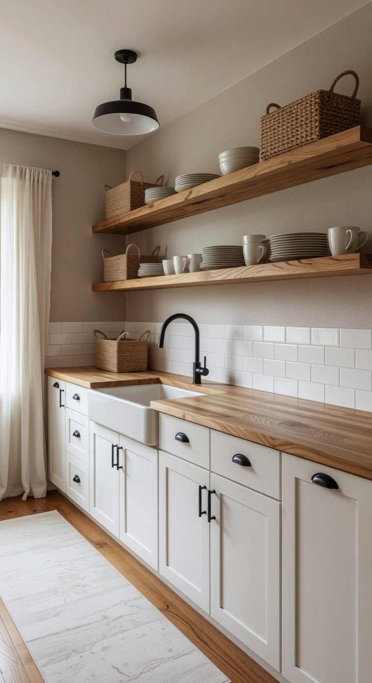 collected cozy curated open kitchen display