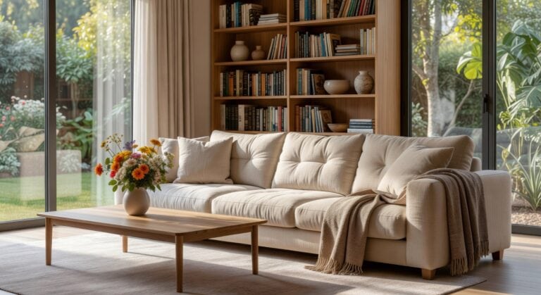 comfortable beige linen tufted sectional sofas