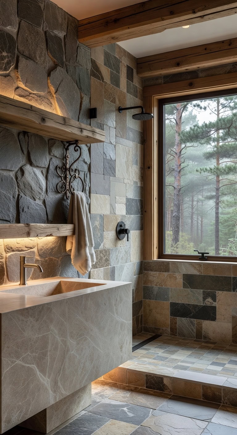 contemporary grey stone bathrooms