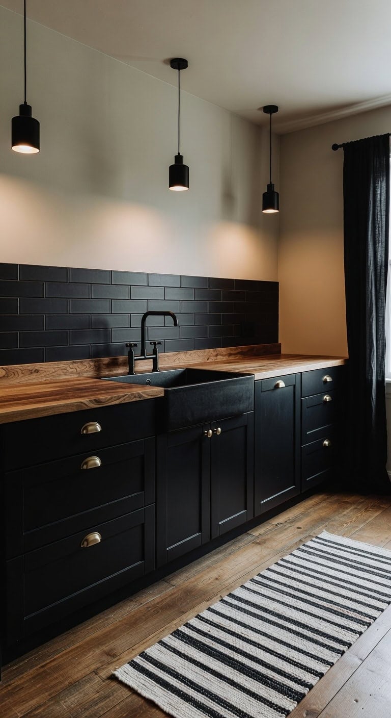 contrasting black and warm accents