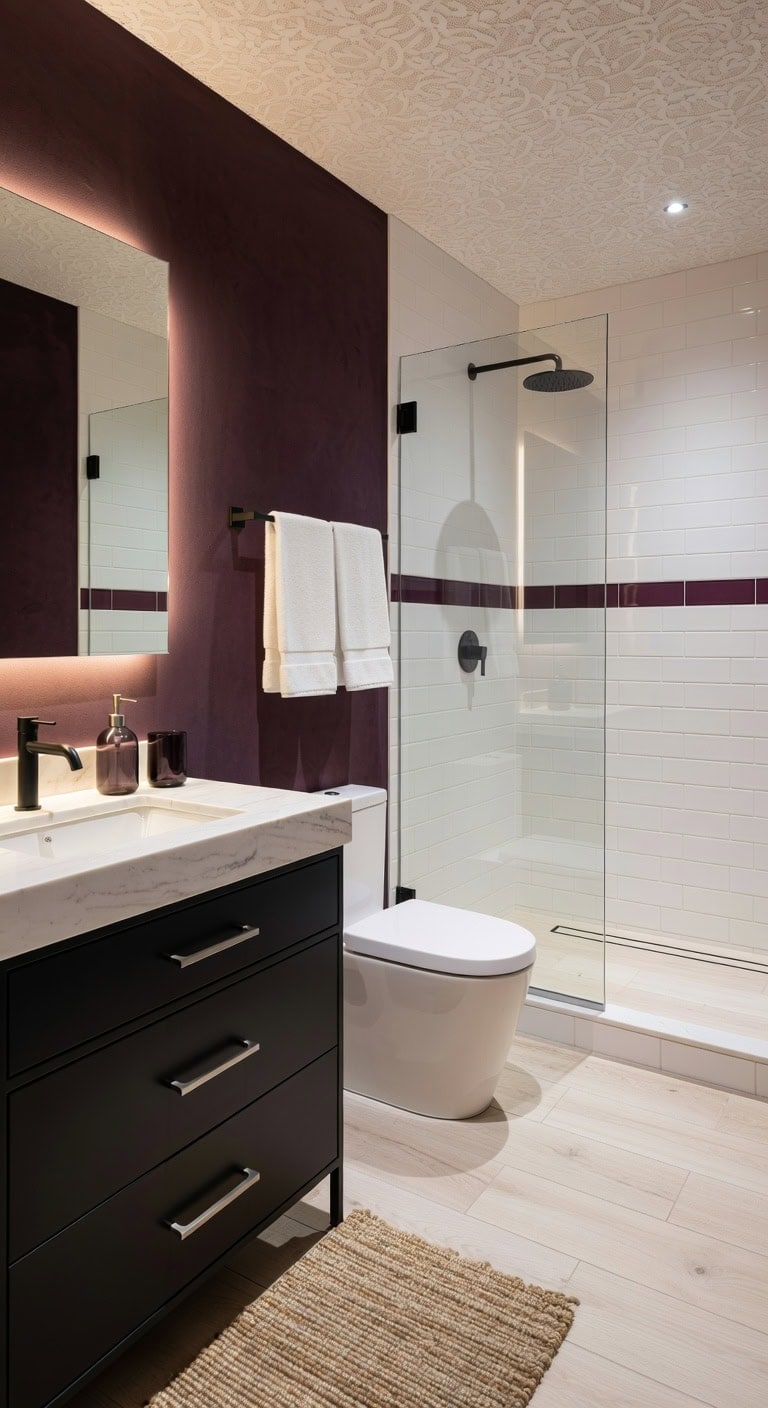 coordinated plum tinted bathroom glassware sanctuary