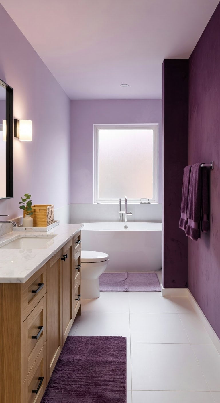 coordinated plum towels and spa like comfort
