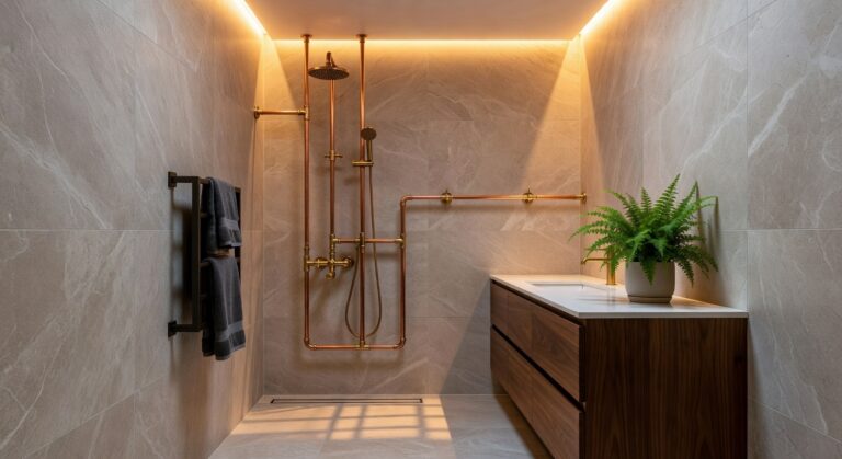 copper exposed pipe shower fixtures