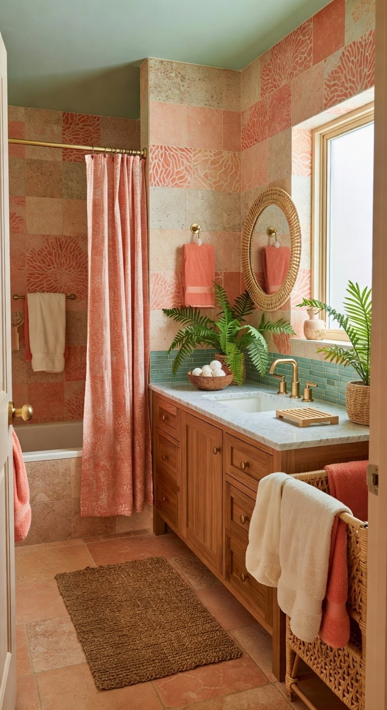 coral patterned tropical spa retreat