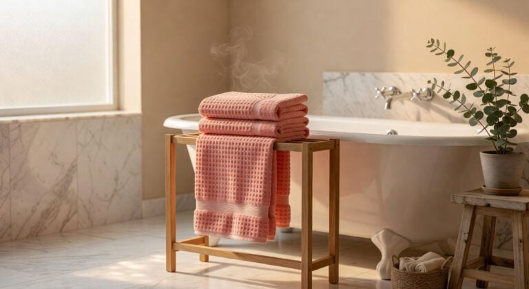 coral pink waffle weave bath towels