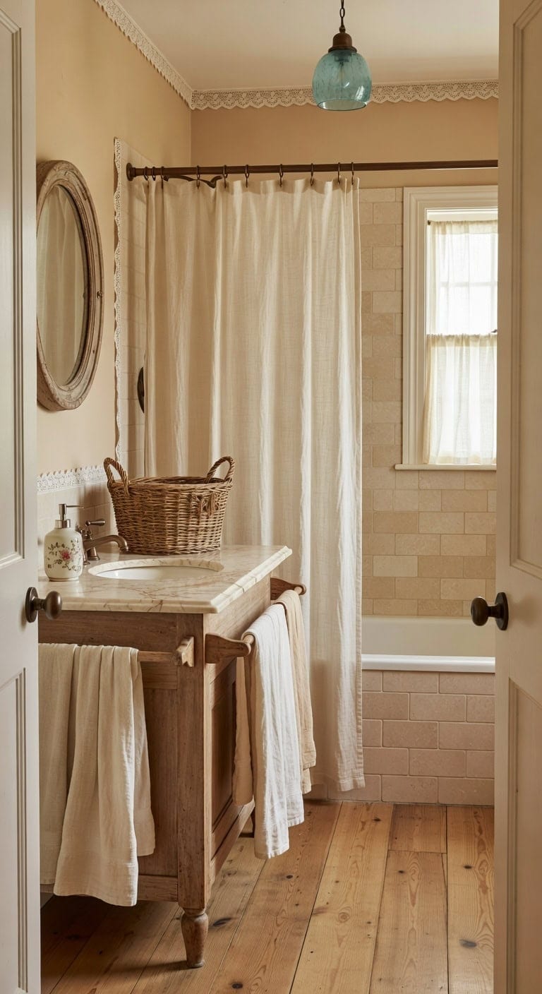 cottage linen vintage ceramic accents